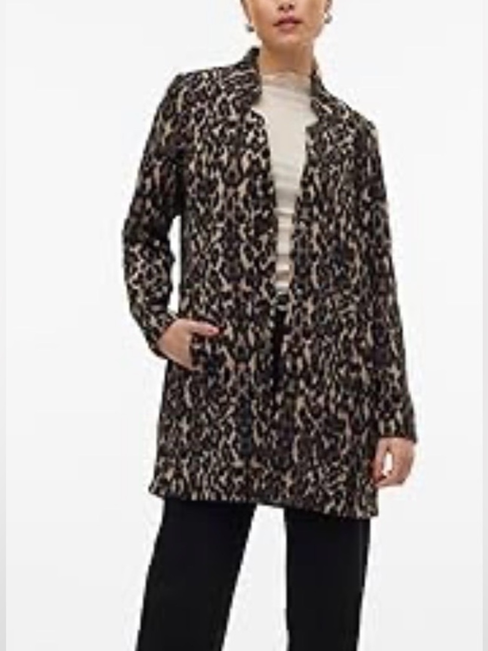 Vero Moda Black & Gray Leopard Print Tailored Pea Coat